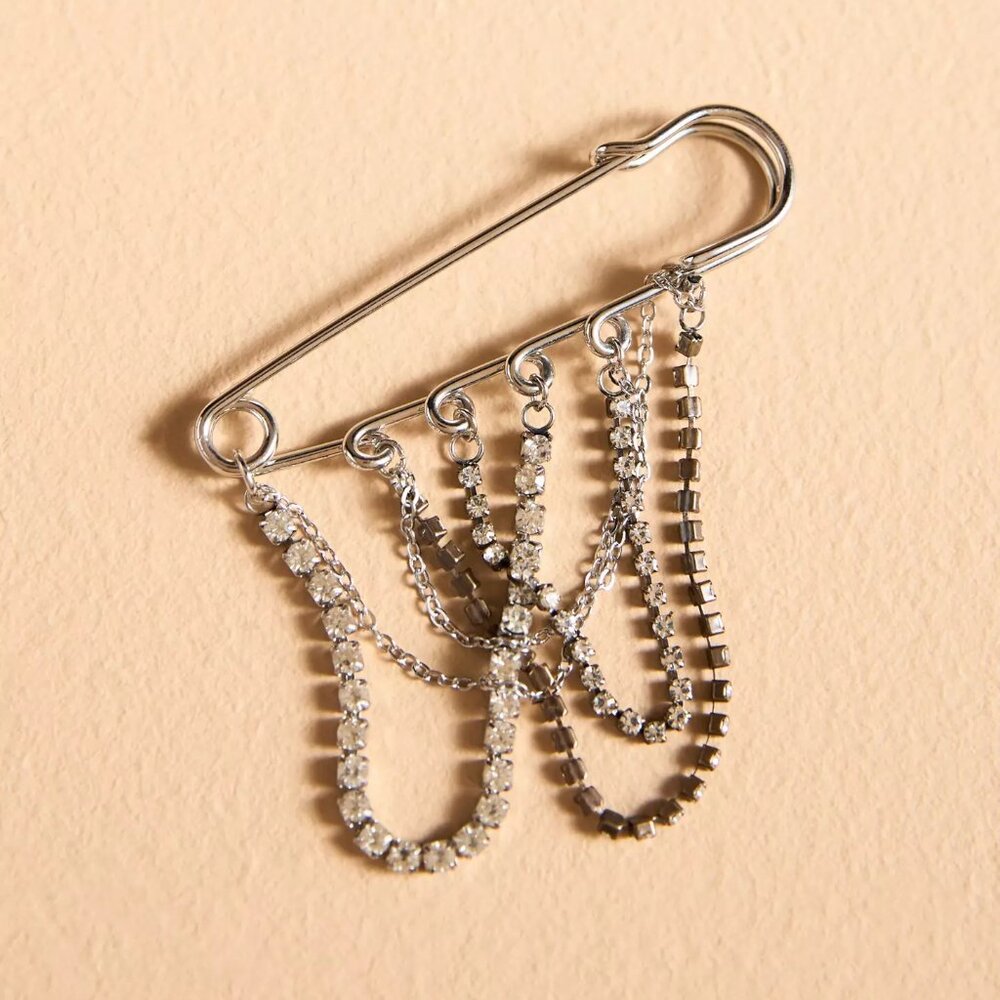 NWT Anthropologie Safety Pin Shoe Charm Silver & Gunmetal Grey